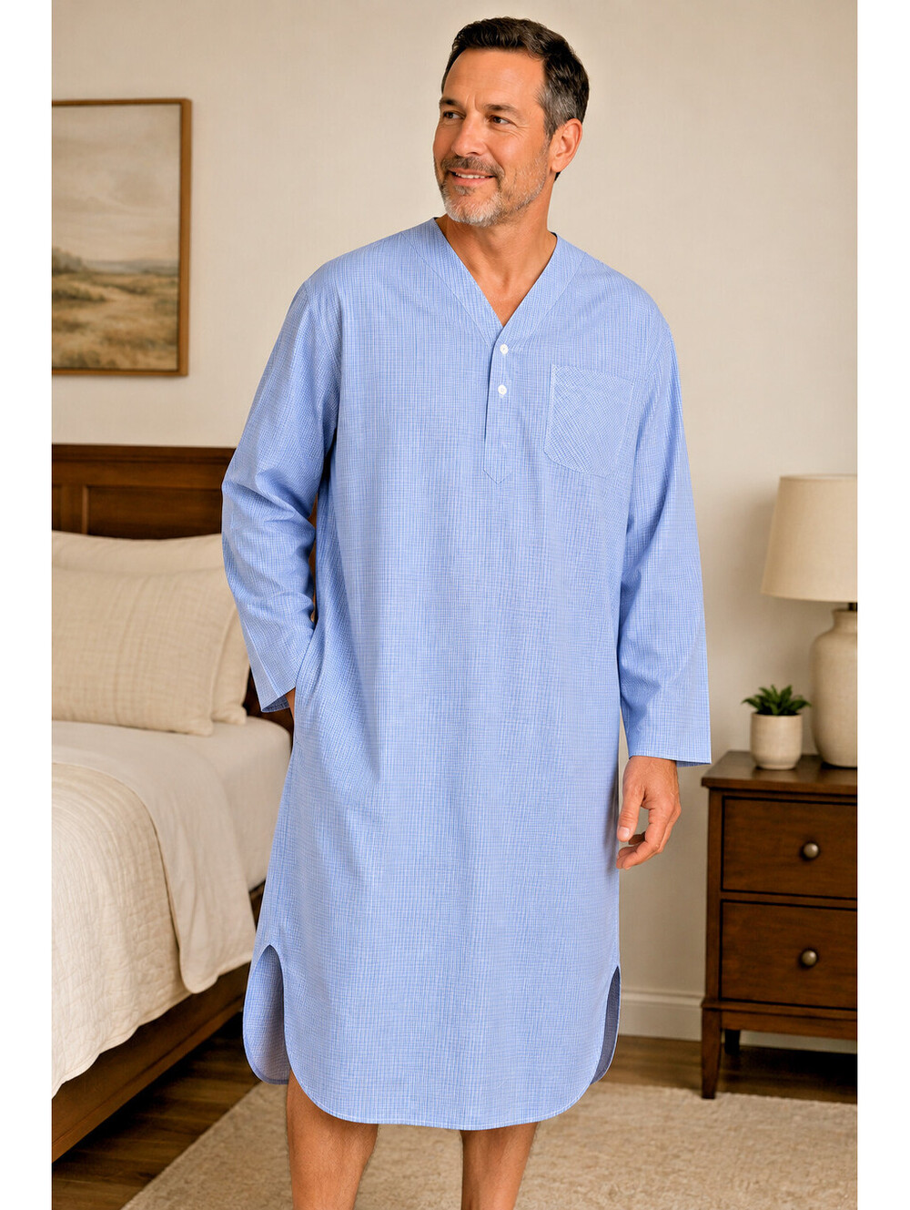 Stafford Sleepwear XXL Regular Fit Sleepshirt Blue Check Pajamas PJ's Comfy
